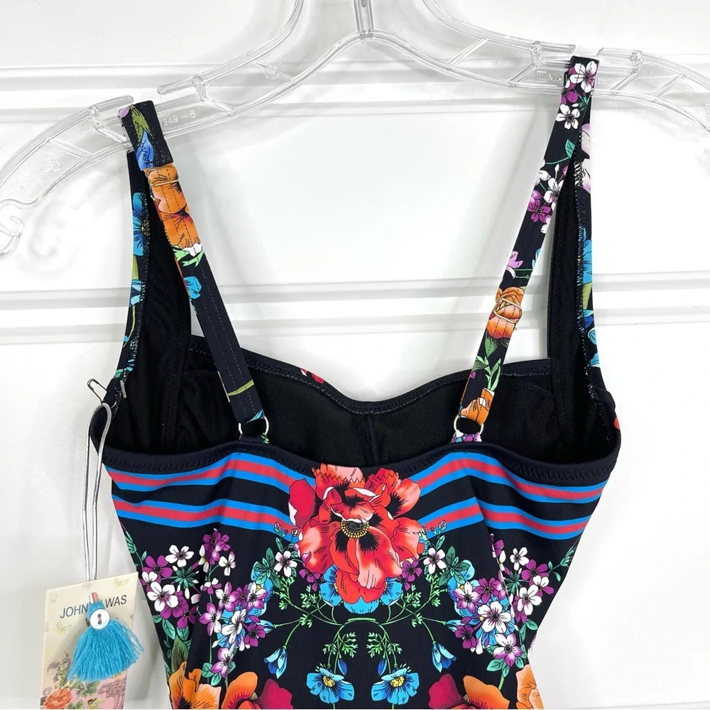 JOHNNY WAS Fay Floral Boho Black One Piece Swimsuit NEW Size XS